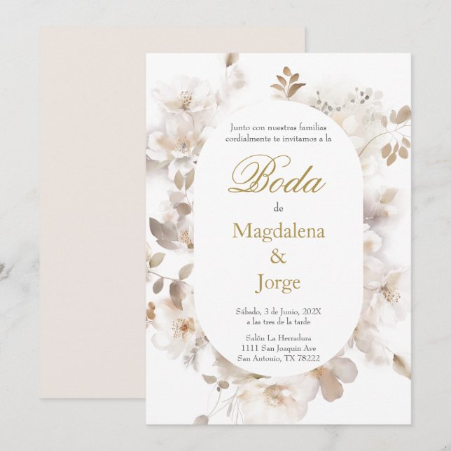 Invitación a una boda elegante española (Anverso / Reverso)