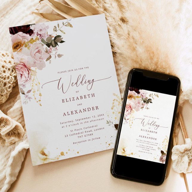 Invitación a una boda elegante por la caída del or (Subido por el creador)