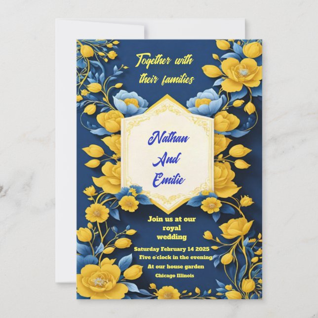Invitación a una boda elegante y amarilla (Anverso)