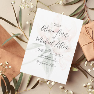 Invitación a una boda elegante y floral neutra y r