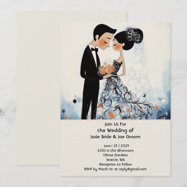 Invitación a una boda elegante y retro (Anverso / Reverso)