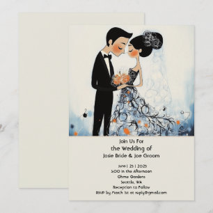 Invitación a una boda elegante y retro