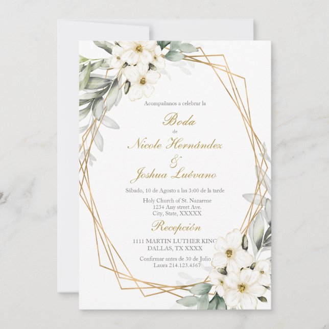 Invitación a una boda en flor blanca (Anverso)
