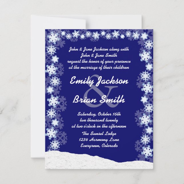 Invitación a una boda especial con copos de nieve  (Anverso)