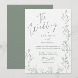 Invitación a una boda espesa blanca y verde saga
