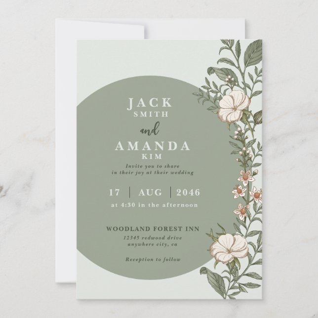 Invitación a una boda eterna con flores simples (Anverso)