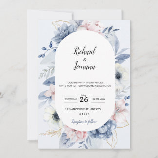 Invitación a una boda floral azul bebé