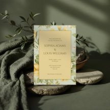 Invitación a una boda floral beige y verde suave