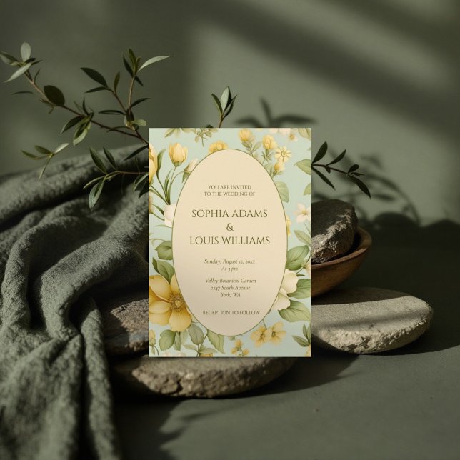 Invitación a una boda floral beige y verde suave (Subido por el creador)