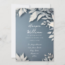 Invitación a una boda floral blanca y azul