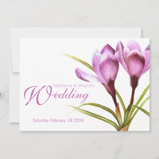 Invitación a una boda floral con crocus púrpura (Anverso)