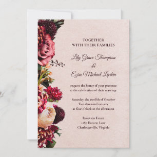 Invitación a una boda floral con Rosas de Borgoña 