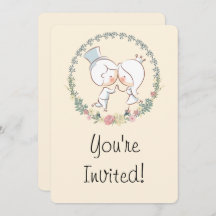 Invitación a una boda floral cute bride y groom