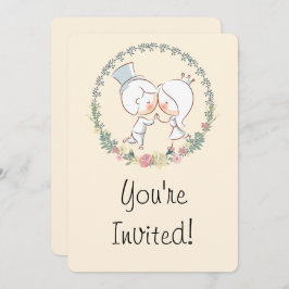 Invitación a una boda floral cute bride y groom