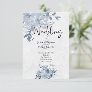 Invitación a una boda floral de color azul
