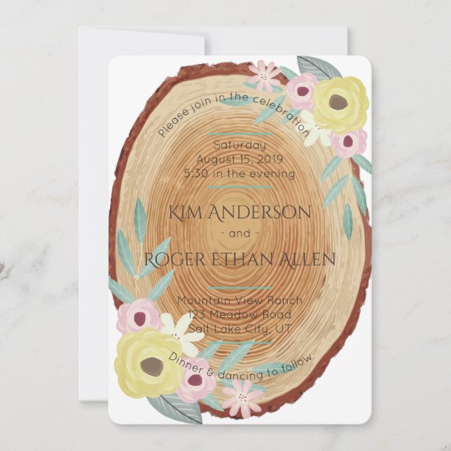 Invitación a una boda floral de color marrón y mad (Anverso)
