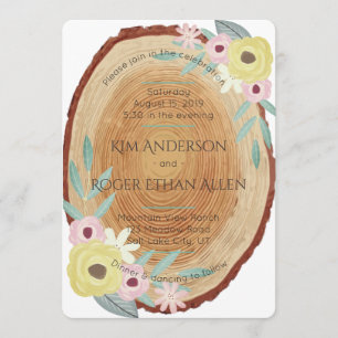 Invitación a una boda floral de color marrón y mad