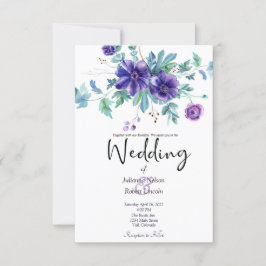 Invitación a una boda floral de color morado
