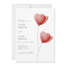 Invitación a una boda floral de color rojo acuátic