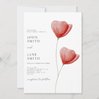 Invitación a una boda floral de color rojo acuátic
