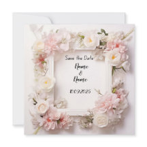 Invitación a una boda floral de color rosa y blanc