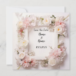 Invitación a una boda floral de color rosa y blanc