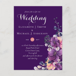 Invitación a una boda floral de dinastía morada co