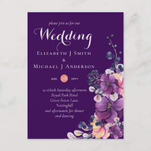 Invitación a una boda floral de dinastía morada co