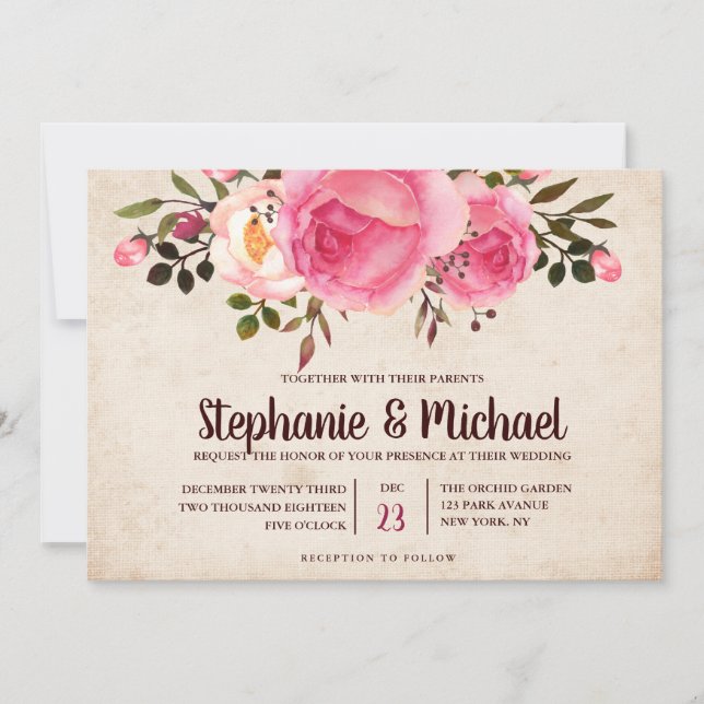 Invitación a una boda floral de estilo rústico (Anverso)