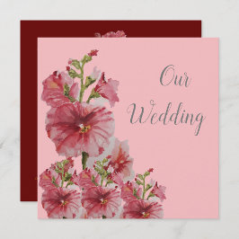 Invitación a una boda floral de holyhock rosa páli