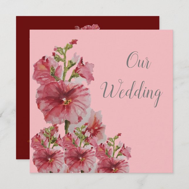 Invitación a una boda floral de holyhock rosa páli (Subido por el creador)