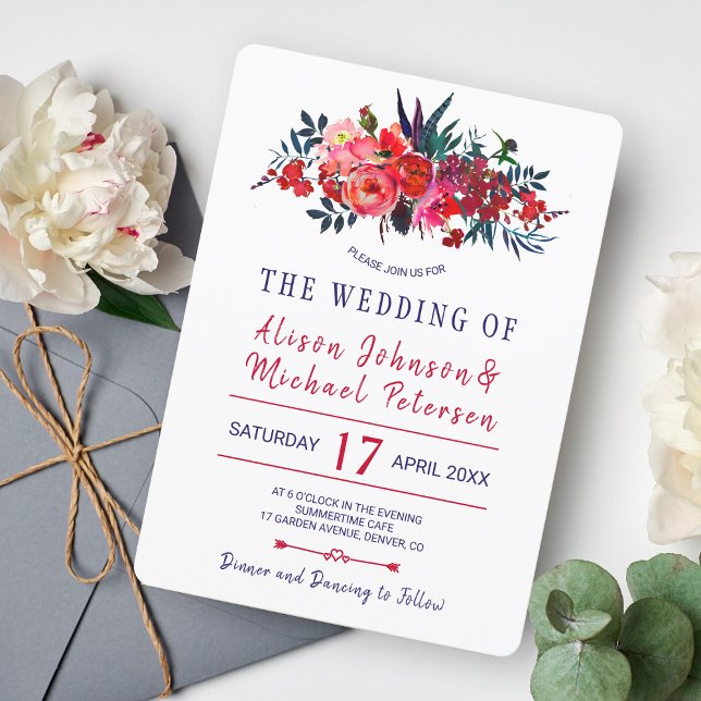 Invitación a una boda floral de la armada roja y b (Subido por el creador)