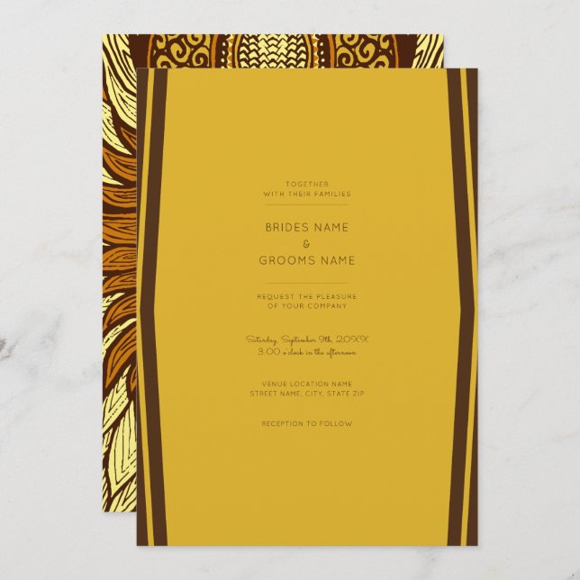 Invitación a una boda floral de oro amarillo ankar (Anverso / Reverso)