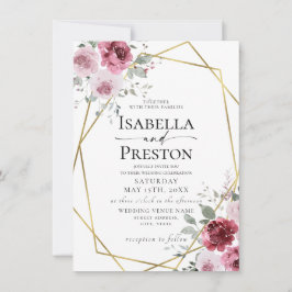 Invitación a una boda floral de oro en Borgoña Ros