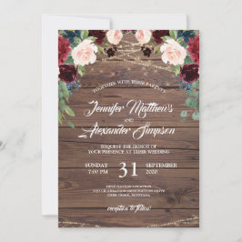 Invitación a una boda floral en Borgoña Marsala Rú