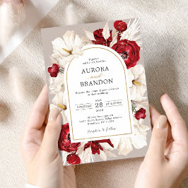 Invitación a una boda floral en rojo y blanco ruby