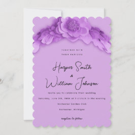 invitación a una boda floral morada inspirada en l