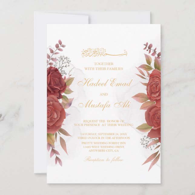 Invitación a una boda floral musulmana (Anverso)