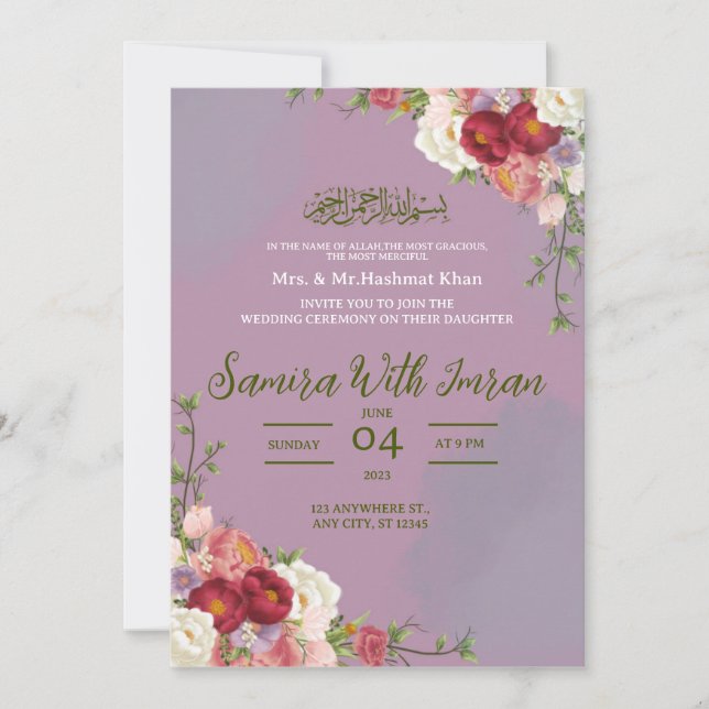 Invitación a una boda floral musulmana silvestre v (Anverso)