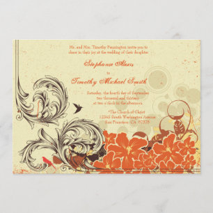 Invitación a una boda floral naranja con problemas