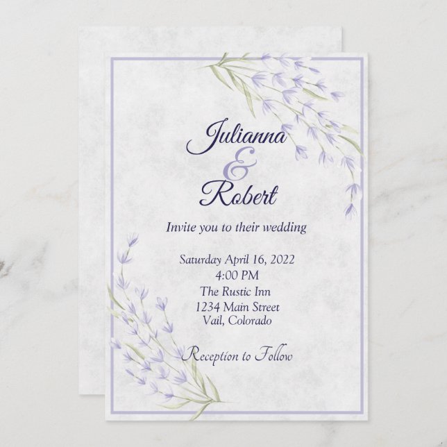 Invitación a una boda floral púrpura simple (Anverso / Reverso)
