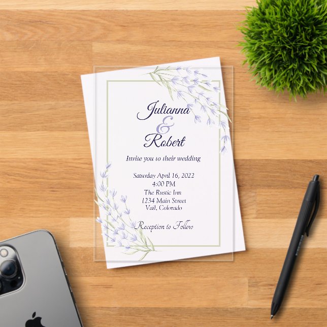 Invitación a una boda floral púrpura simple (Insitu (Tarjeta de Invitación))