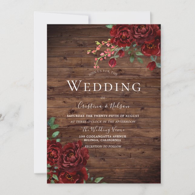 Invitación a una boda floral romántica de Rústica  (Anverso)
