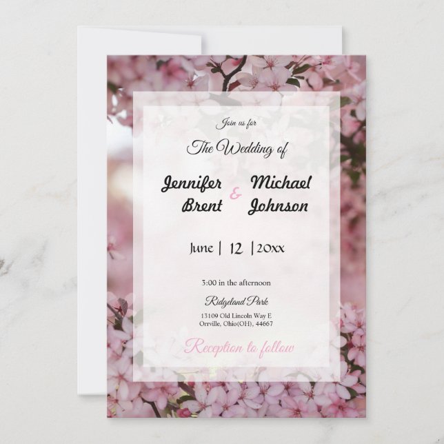 Invitación a una boda floral rosa (Anverso)