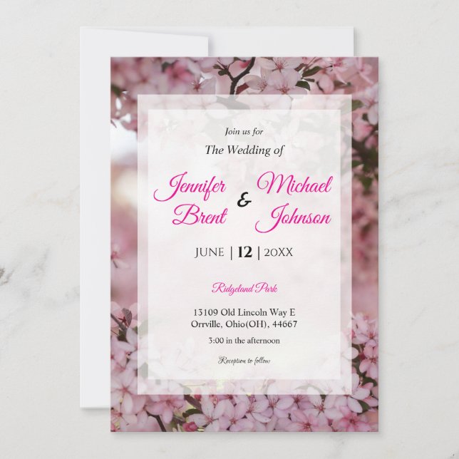 Invitación a una boda floral rosa (Anverso)
