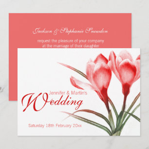 Invitación a una boda floral rosa-rojiza