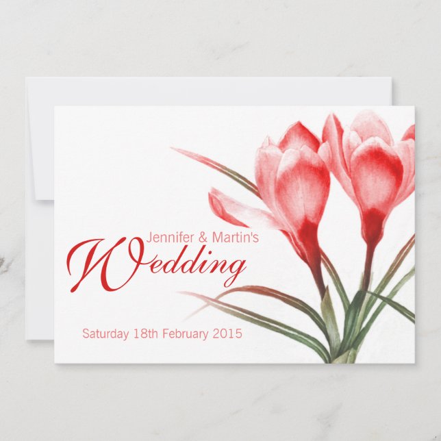 Invitación a una boda floral rosa-rojiza (Anverso)