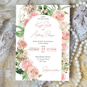 Invitación a una boda floral rosa rosa rosa rosa r
