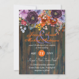 Invitación a una boda floral rosada con Naranja pú