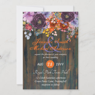 Invitación a una boda floral rosada con Naranja pú